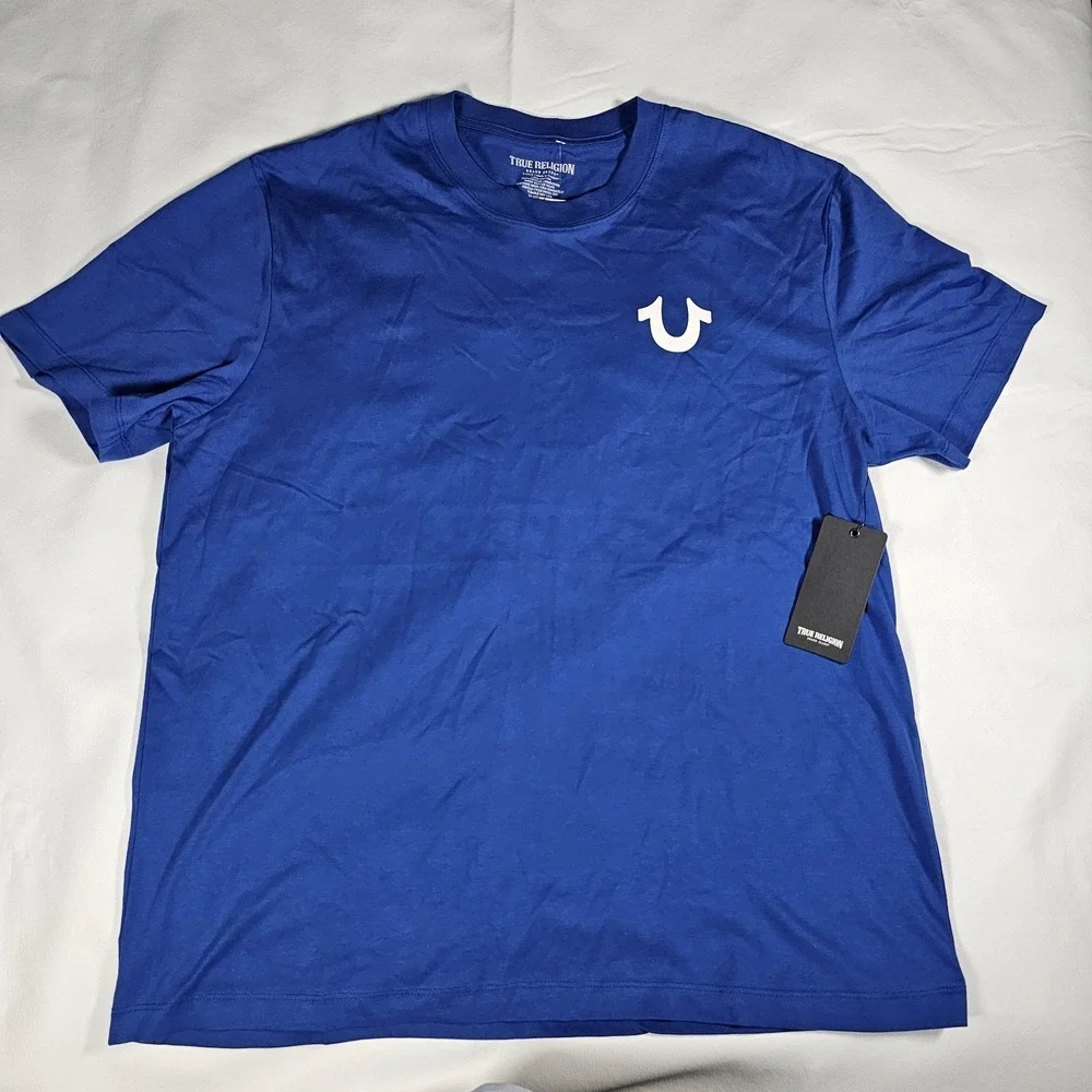 NWT‎ True Religion Buddha Guitar Tee Shirt Mens Large Blue Graphic T-Shirt